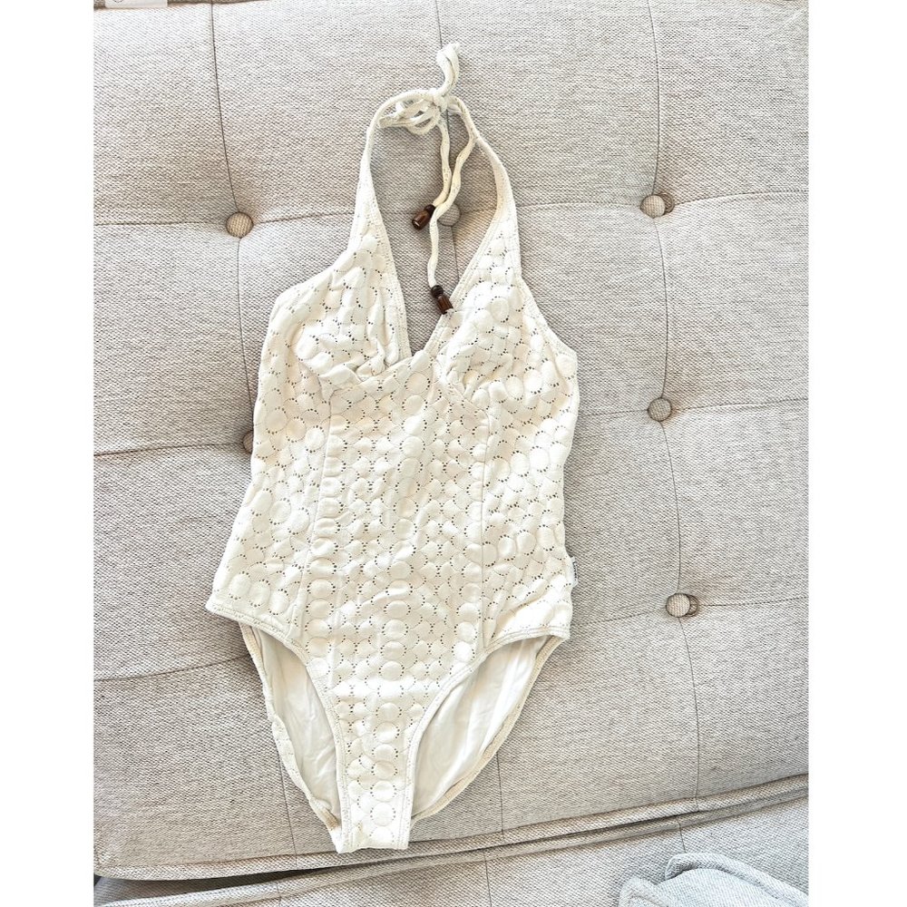 LOVER THE LABEL Cream Crochet Halter One-Pc AUS 8 / US 4, S